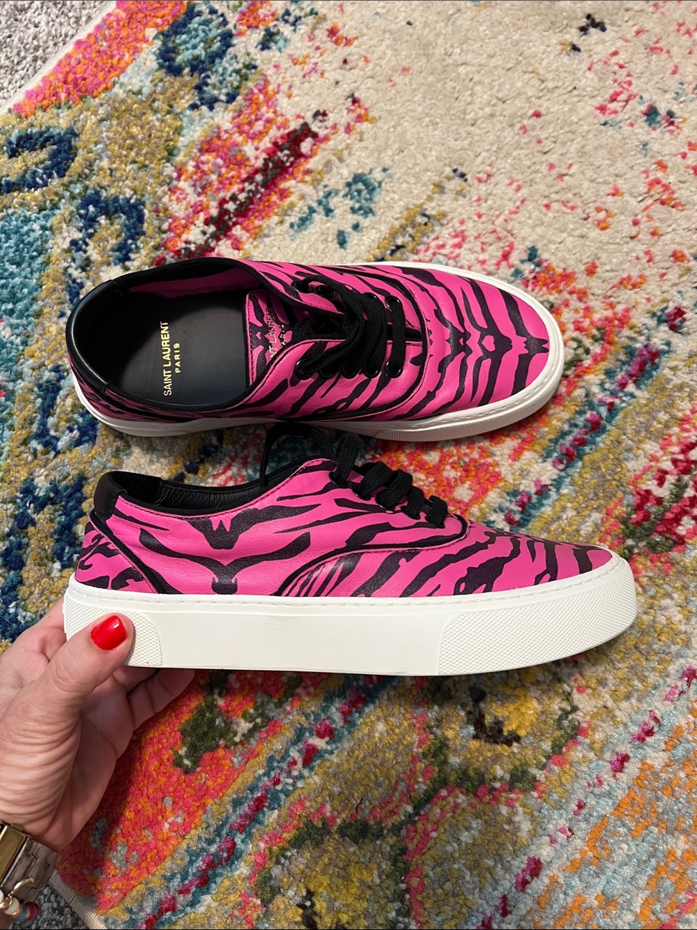 Saint Laurent pink zebra sneakers, worn once! Size 6